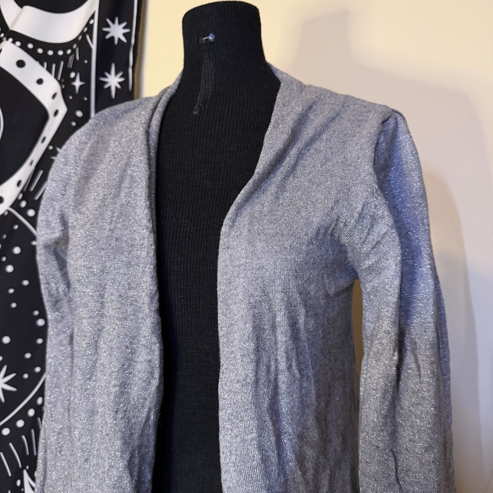 TAHARI Women's S/M Silver Grey Open-Front Duster Cardigan Sweater